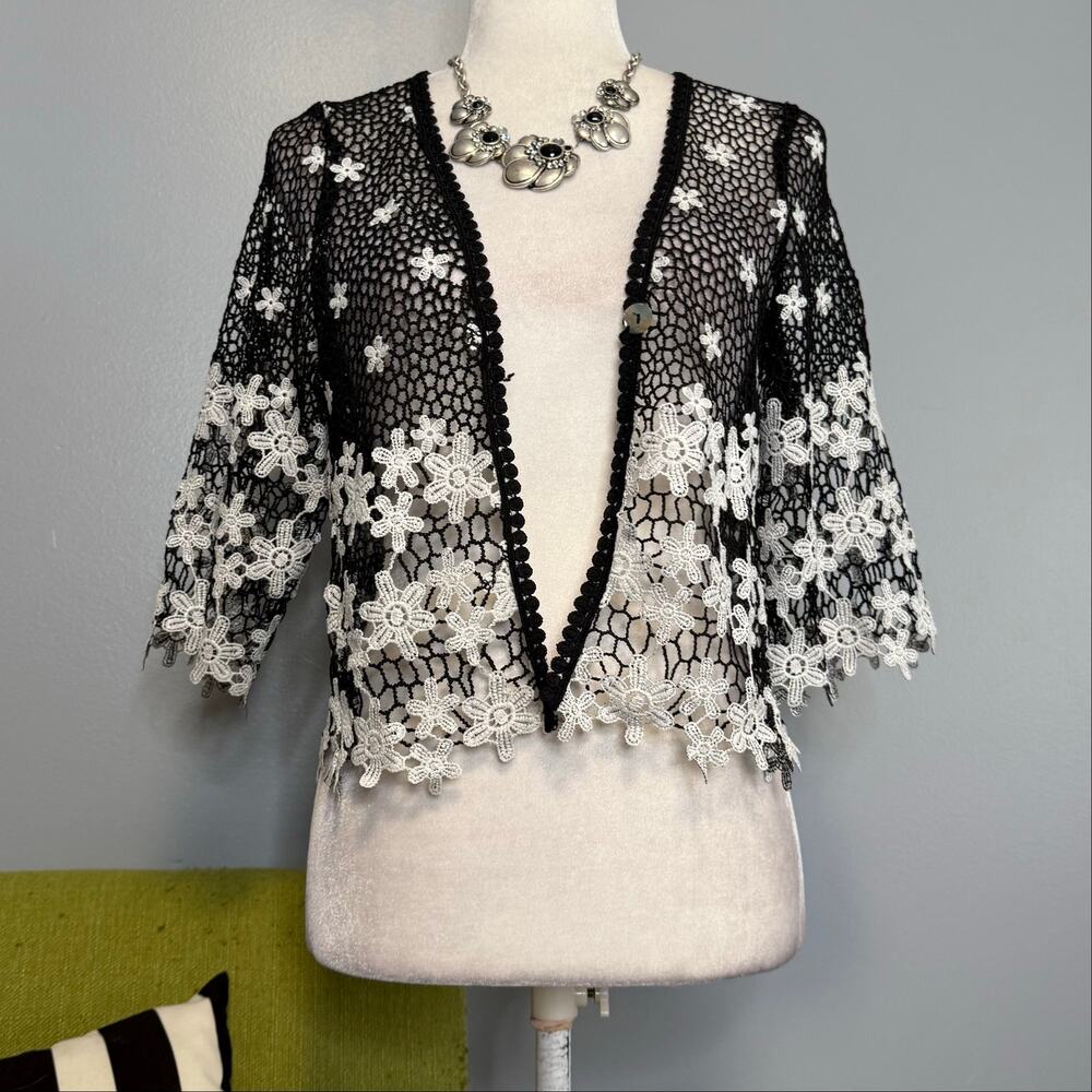 Rabbit Rabbit Rabbit Designs Black White Floral Sheer Lace Jacket - Picture 7 of 7